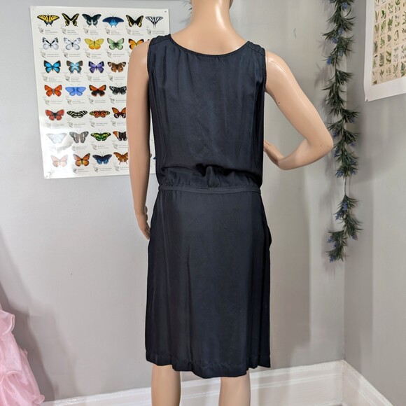 Pure DKNY Mini Dress Black 100% Silk Dropwaist Tie Lagenlook - Picture 11 of 12